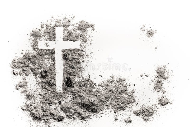 Christian cross or crucifix drawing in ash, dust or sand