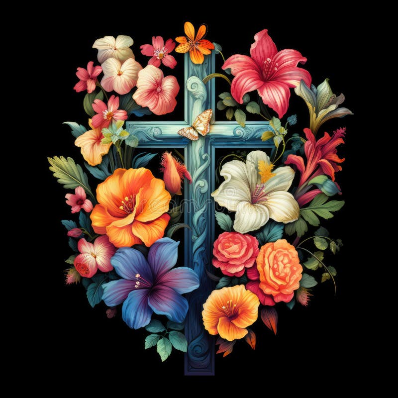 christian cross with flowers easter cross Cross with flowers Jesus in my heart concept christian flowers religious church easter