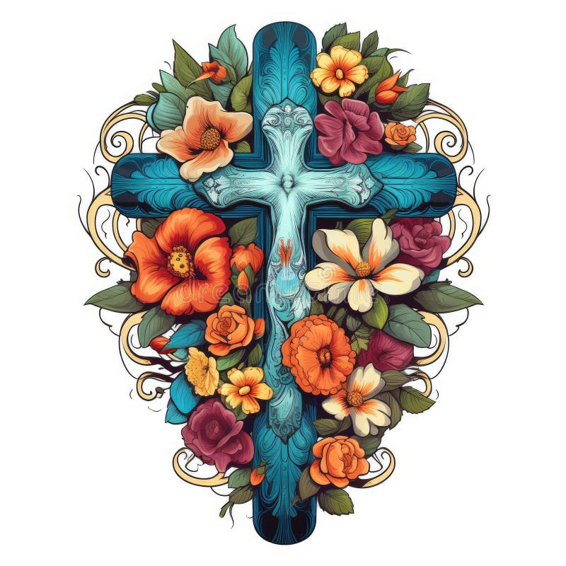 christian cross with flowers easter cross Cross with flowers Jesus in my heart concept christian flowers religious church easter