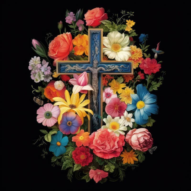 christian cross with flowers easter cross Cross with flowers Jesus in my heart concept christian flowers religious church easter