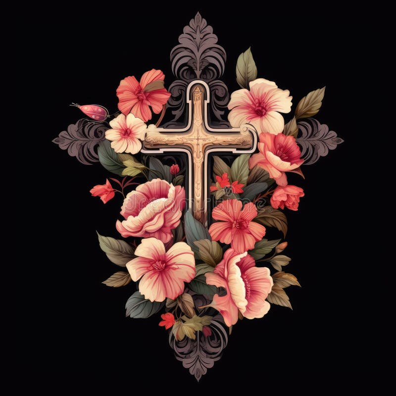 christian cross with flowers easter cross Cross with flowers Jesus in my heart concept christian flowers religious church easter