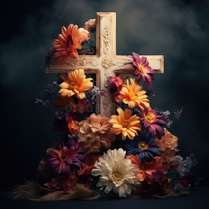 christian cross with flowers easter cross Cross with flowers Jesus in my heart concept christian flowers religious church easter