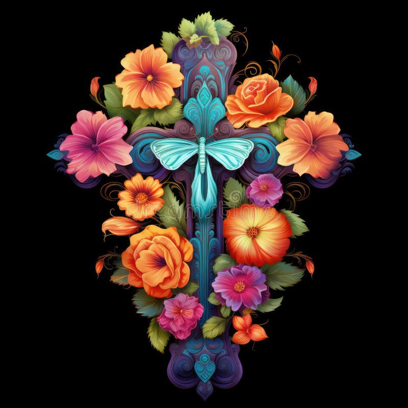 christian cross with flowers easter cross Cross with flowers Jesus in my heart concept christian flowers religious church easter