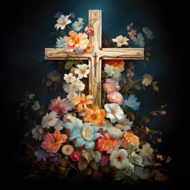 christian cross with flowers easter cross Cross with flowers Jesus in my heart concept christian flowers religious church easter