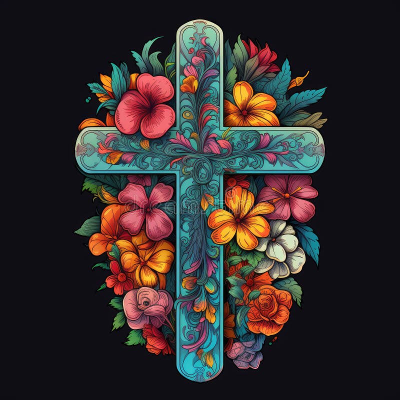 christian cross with flowers easter cross Cross with flowers Jesus in my heart concept christian flowers religious church easter