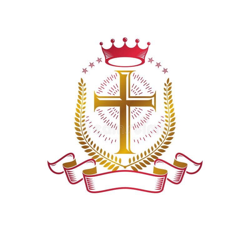 Christian Cross Golden Emblem Created with Royal Crown, Laurel Wreath ...