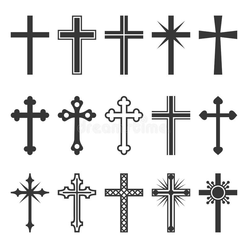 Christian Cross Icons Set no fundo branco Vetor