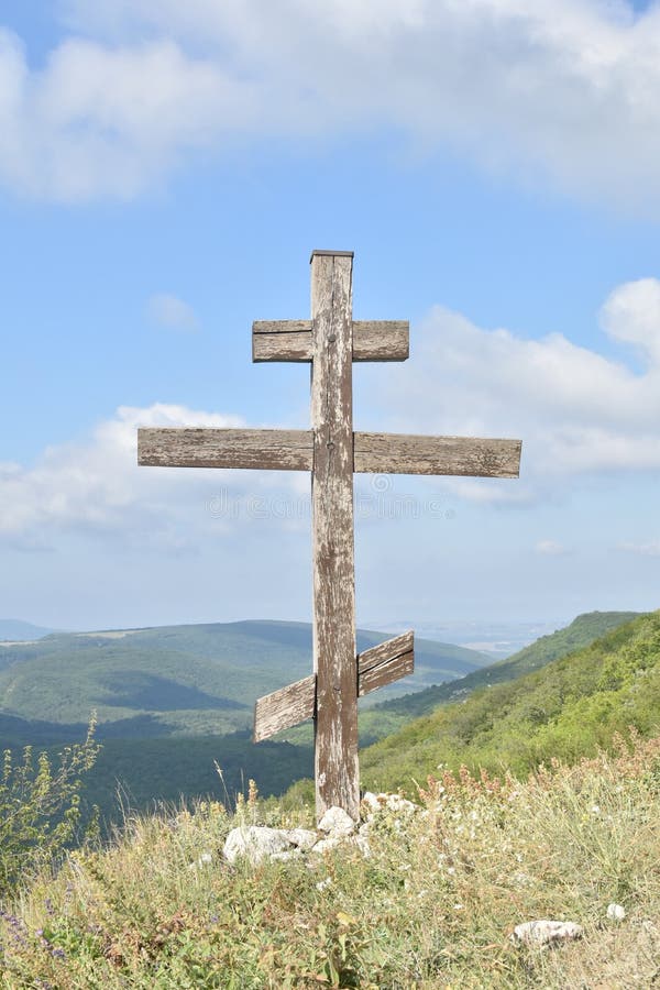 Christian in Nature, Orthodox Cross on the Mountain, in Mountains Stands a Cross for Stock - Image of mountains, savior: 194160360