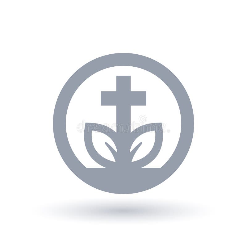 Christian cross leaf icon. Spiritual growth symbol.