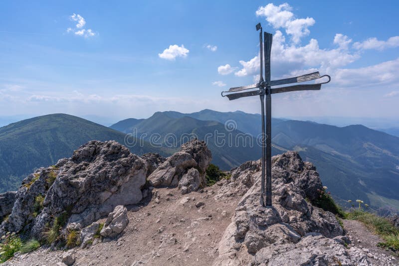 Christian cross on the top of the hill, Velky Rozsutec