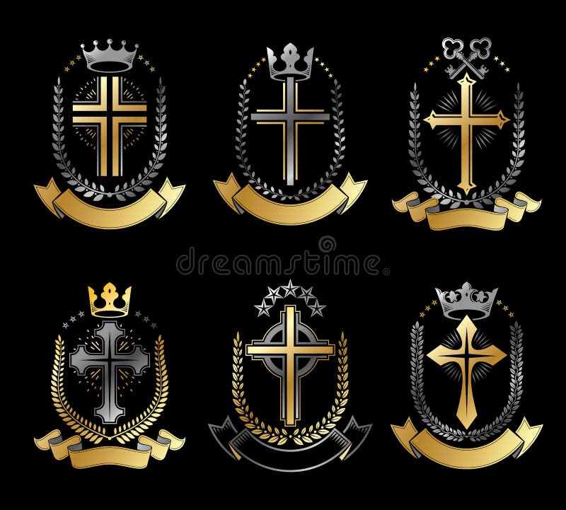 Christian Crosses Emblems Set. Heraldic Vector Design Elements C Stock