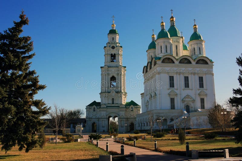 Towers and walls of the white Astrakhan Kremlin. Towers and walls of the white Astrakhan Kremlin