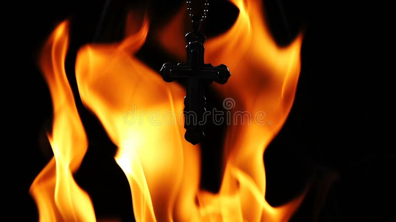 Christian Religion Symbol Cross in Hell Fire Stock Footage - Video of ...