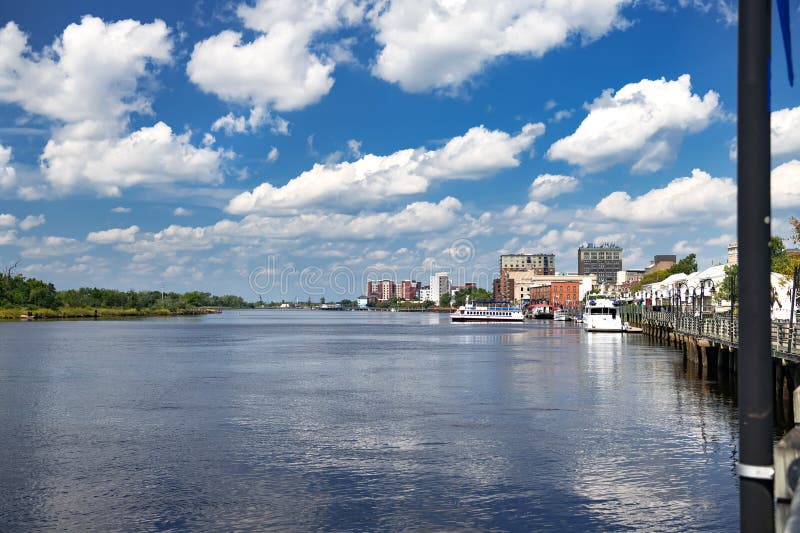 Christiana River Waterfront in Wilmington. Rows of Houses and Clouds