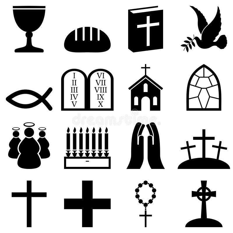Christianity Black & White Icons stock illustration