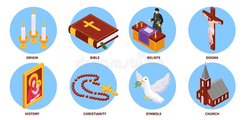 Christianity Isometric Round Compositions stock illustration