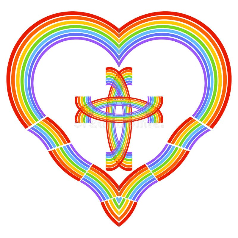 Christliches Kreuz im Herzen, Farben des Regenbogens lizenzfreie abbildung Christliches Kreuz im Herzen, Farben des Regenbogens lizenzfreie abbildung