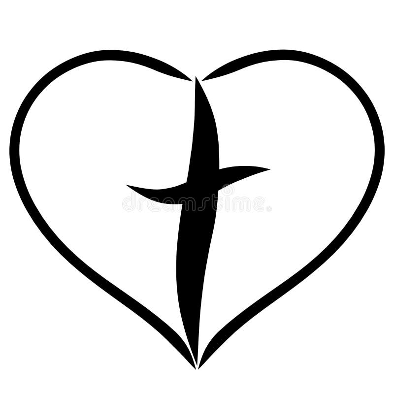 Christliches Kreuz im Herzen, Glaube im Gott, Rettung stock abbildung Christliches Kreuz im Herzen, Glaube im Gott, Rettung stock abbildung