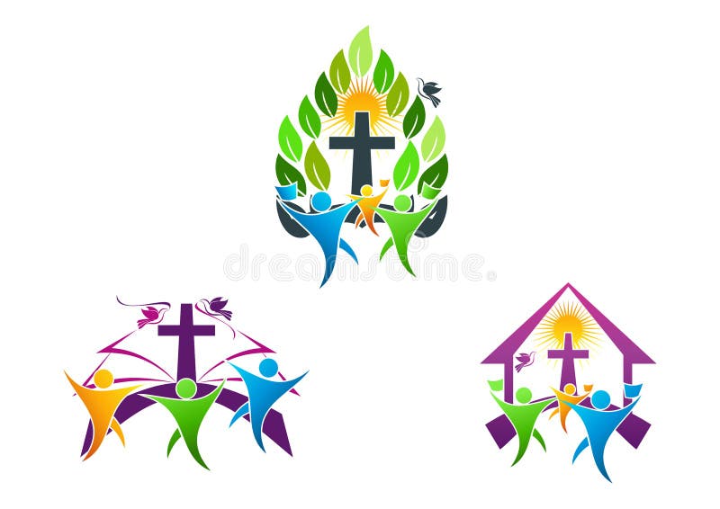 christliches Logo der Leutekirche, Bibel, Taube und religiöses Familienikonensymbol entwerfen
