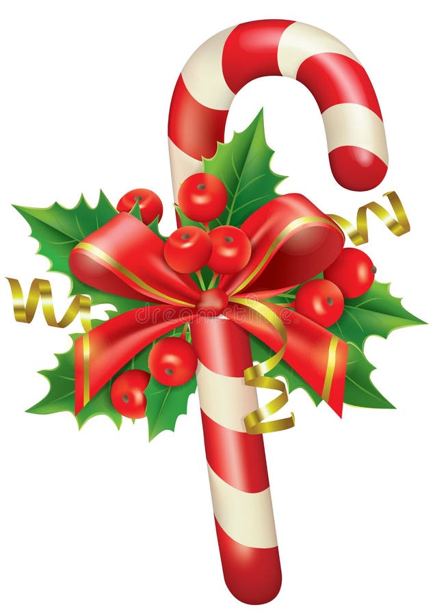 Christmas candy cane decorated with a bow and holly Stock Vector by  ©jara3000 4067747