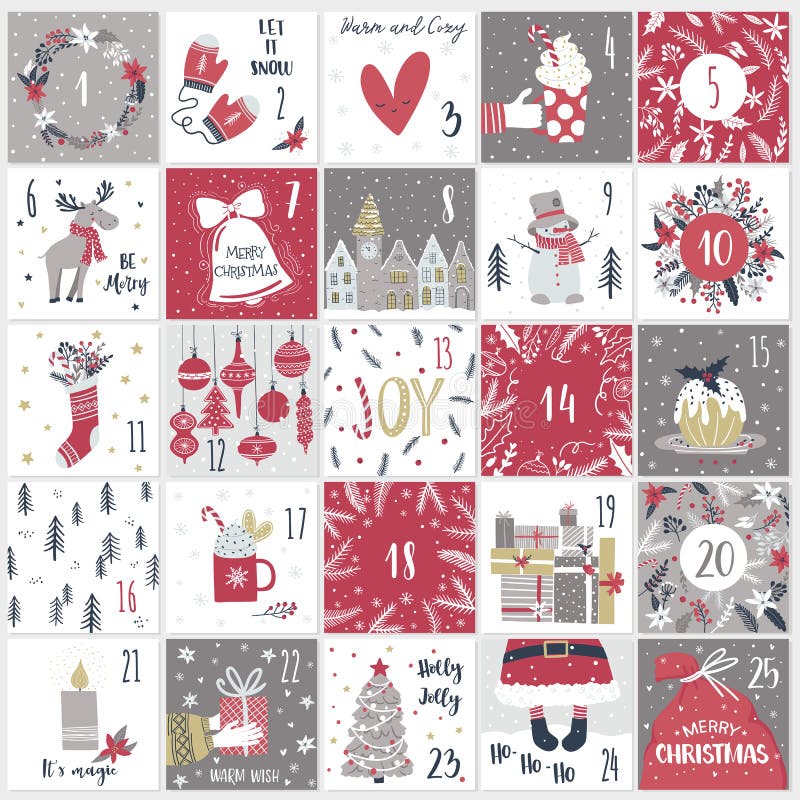 Christmas advent calendar. Countdown till Christmas kit royalty free illustration.