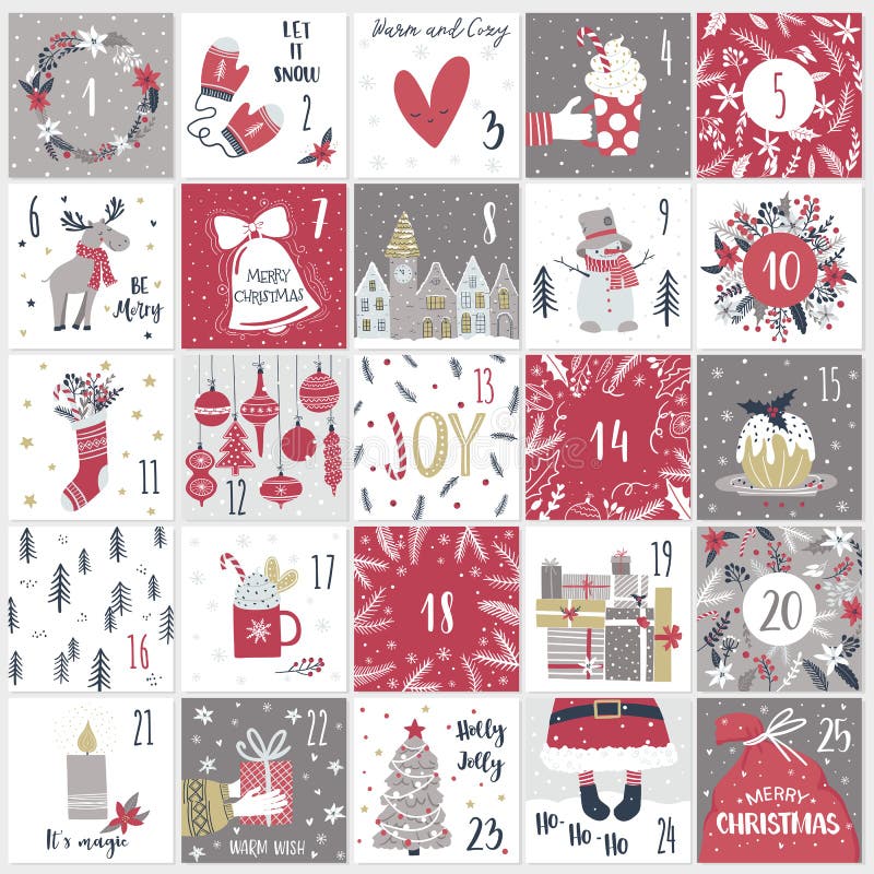 Christmas advent  calendar. Countdown till Christmas kit