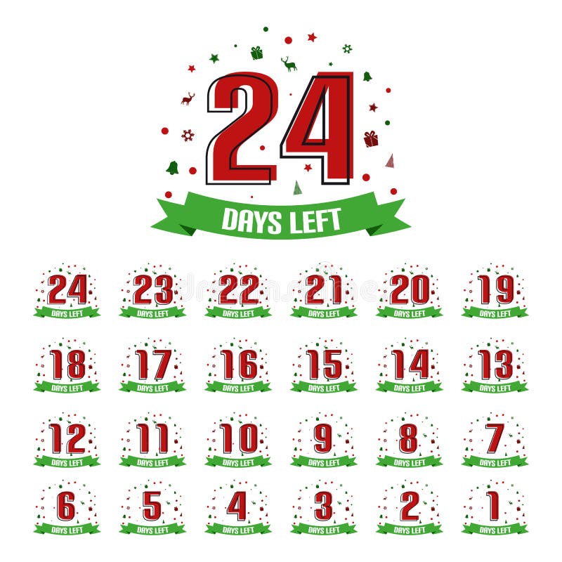 Christmas Advent Calendar 24 Days Left Vector Illustration with