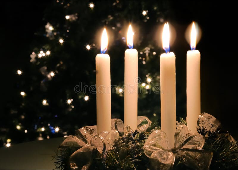Christmas Advent Wreath with Burning Candles Stock Photo Image of