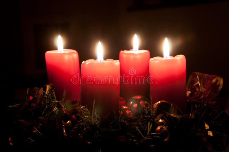 Christmas advent wreath with burning candles royalty free stock image