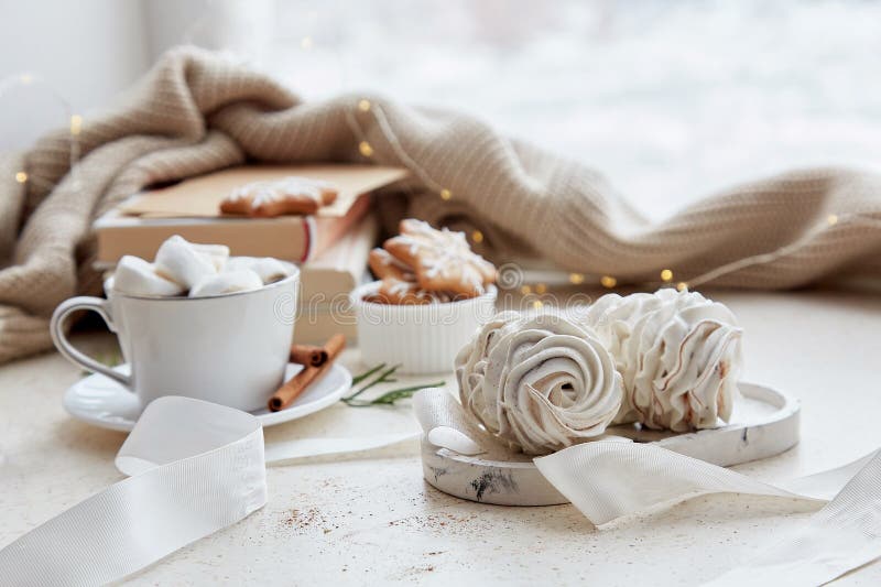 Christmas Aesthetics Background - Delicate Marshmallows, Hot Cocoa ...