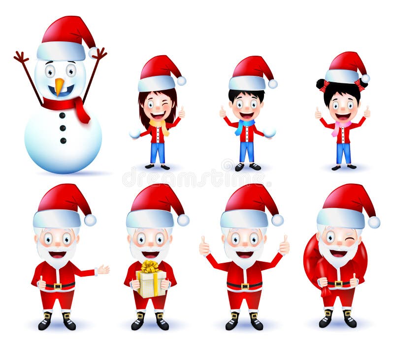 Christmas Animated Characters Vector Pack on Background Stock Vector