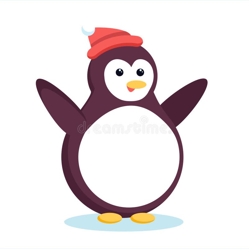 Christmas arctic penguin waving wings and smiling. Cute cartoon