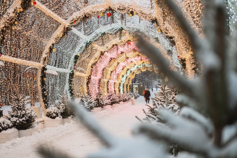 Christmas Arch with Light Bulbs in Moscow Editorial Image Image of