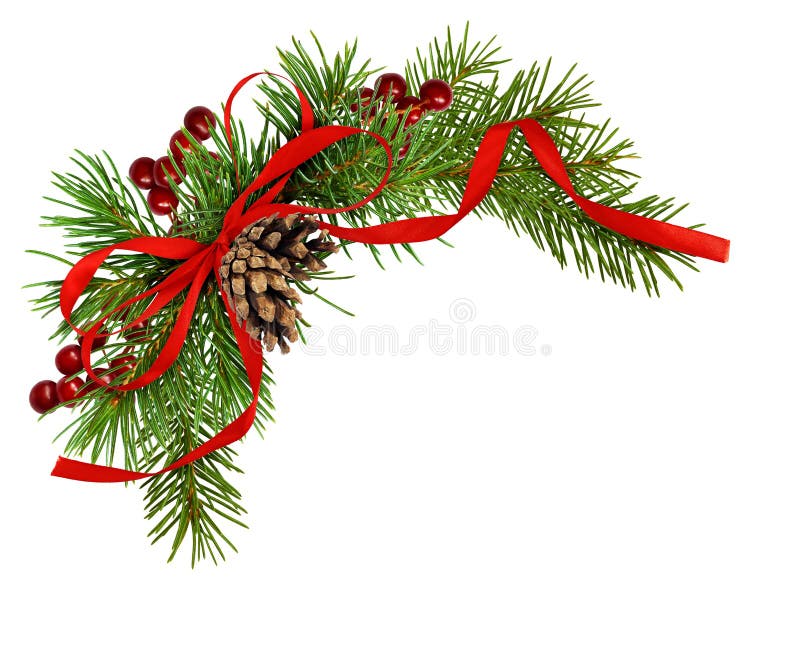 Christmas Arrangement Pine Twigs Cones Red Silk Ribbon Stock Photos ...