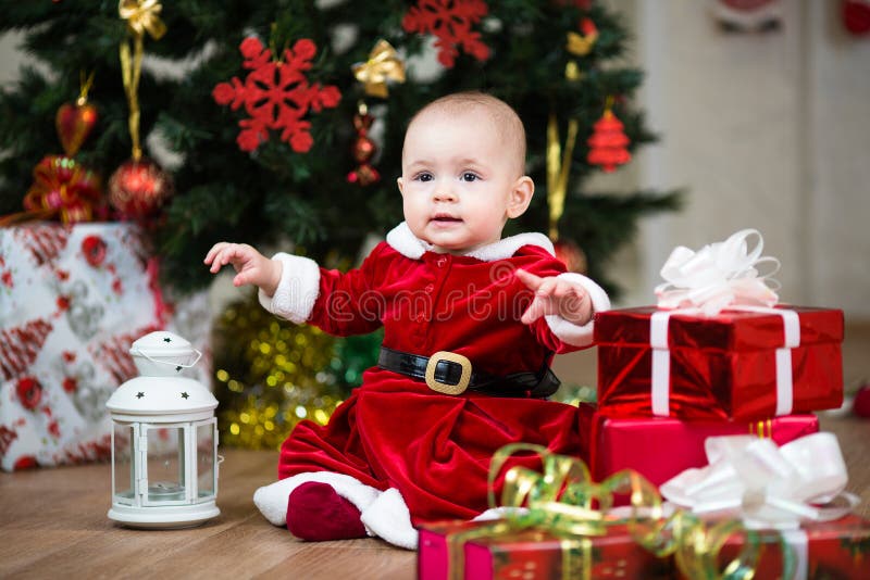 Christmas Baby Boy in Santa Claus Clothes Stock Image - Image of ...