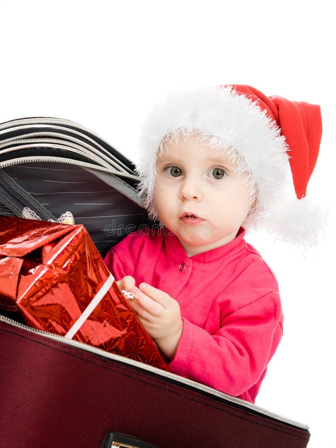 Christmas Baby in the Suitcase Stock Image Image of costume, girl
