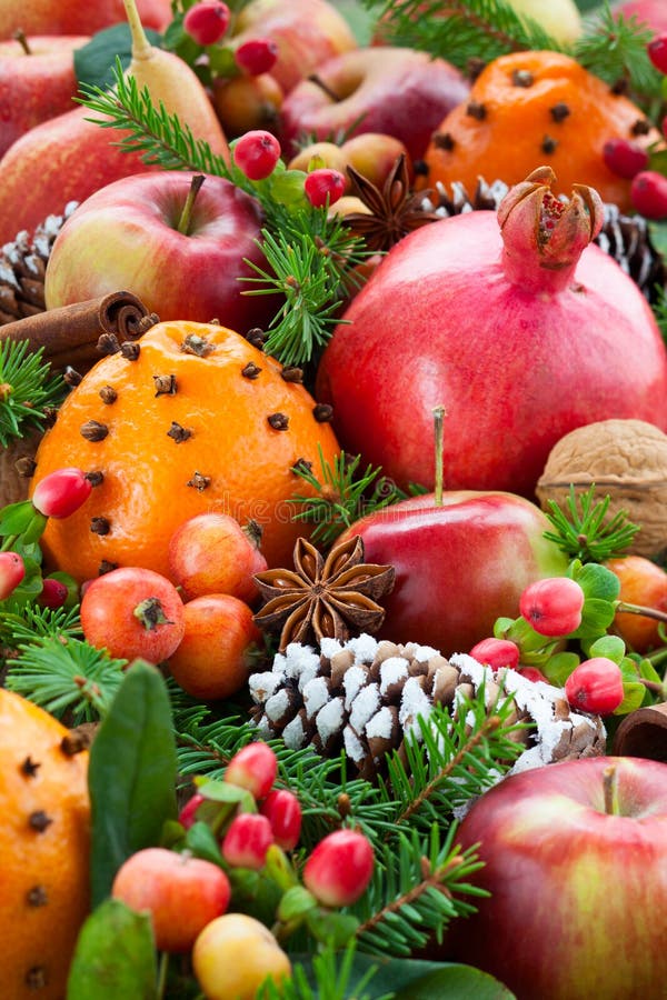 Holiday Fruit Arrangement stock image. Image of christmas - 1621645