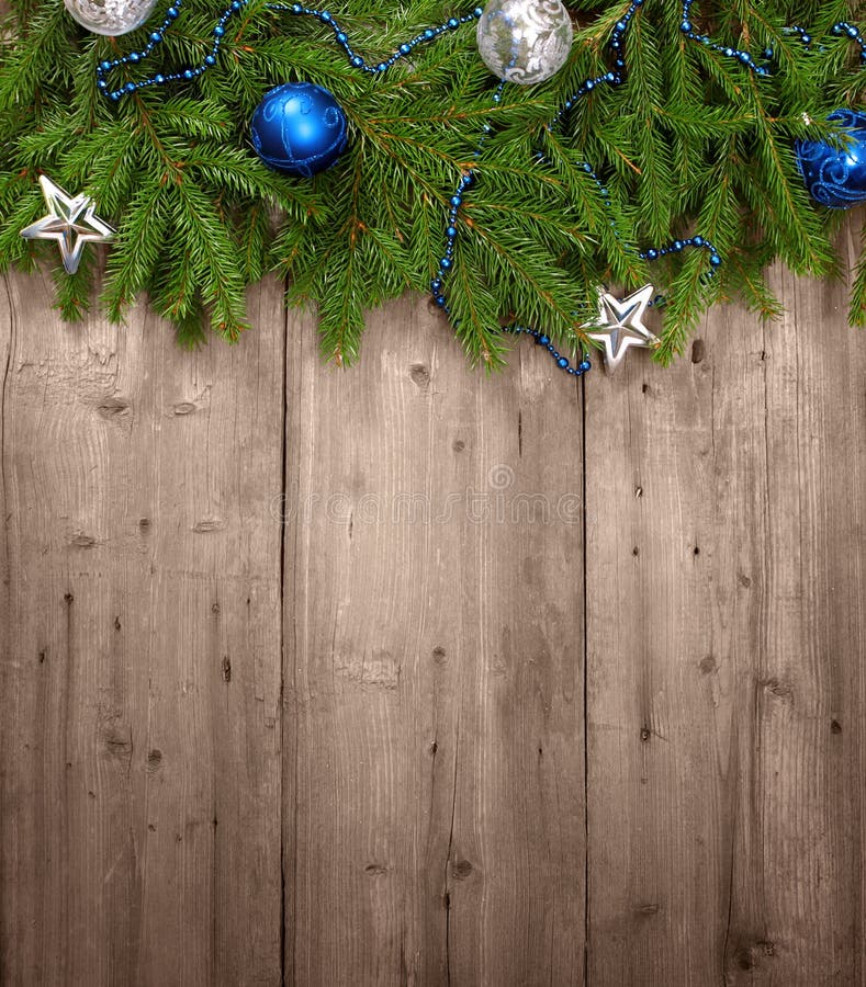 Christmas Fir Tree on Wooden Background Stock Photo Image of berry