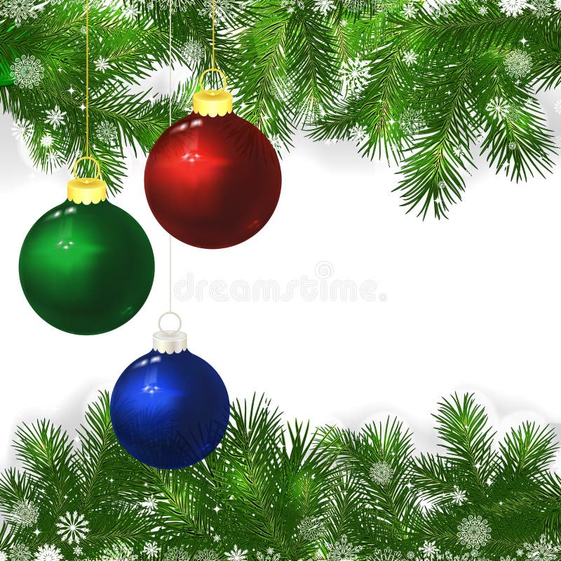 Christmas background with Christmas balls and green branches