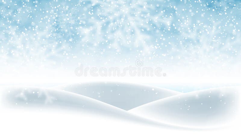 Christmas background, blue winter sky with falling snow and huge snowdrifts. Beautiful winter landscape, holiday scene