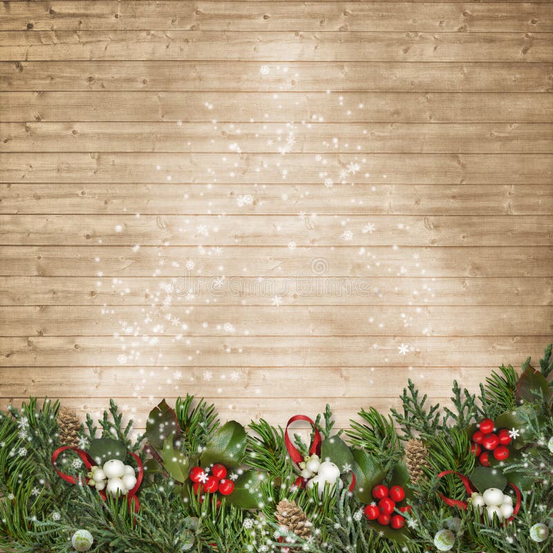 Christmas Background with a Border of Fir Branches, Ball&holly Stock ...