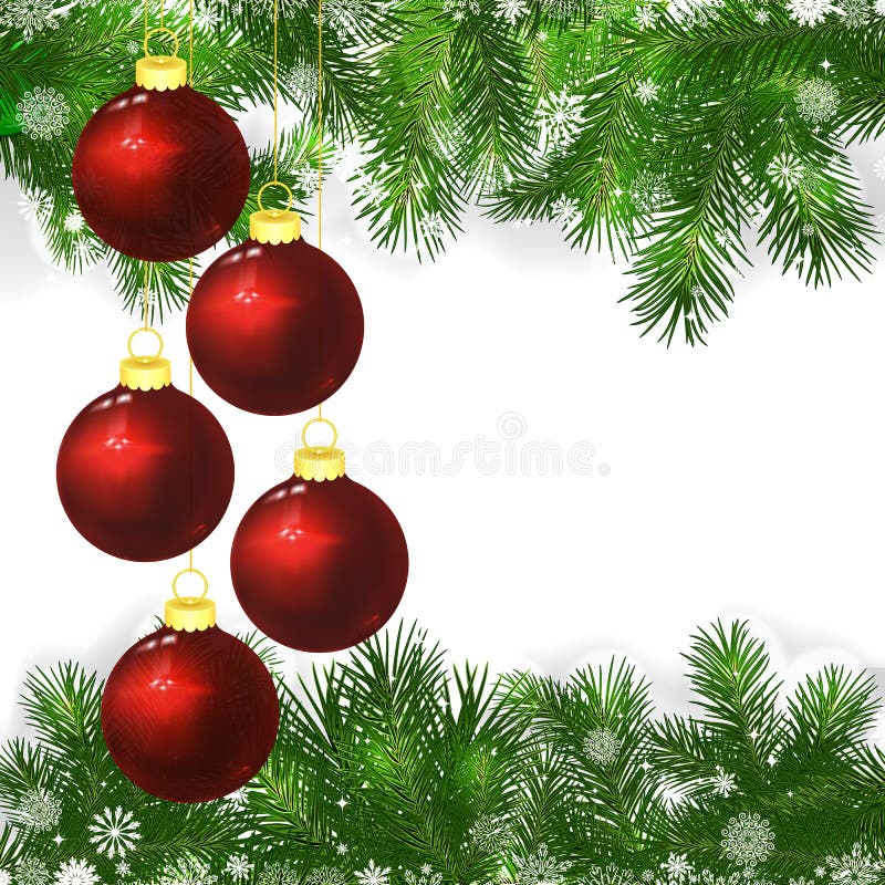 Christmas background with Christmas balls and green branches