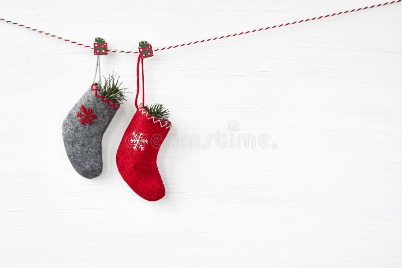 Christmas background. Christmas socks on white background. stock photo Christmas background. Christmas socks on white background. stock photo