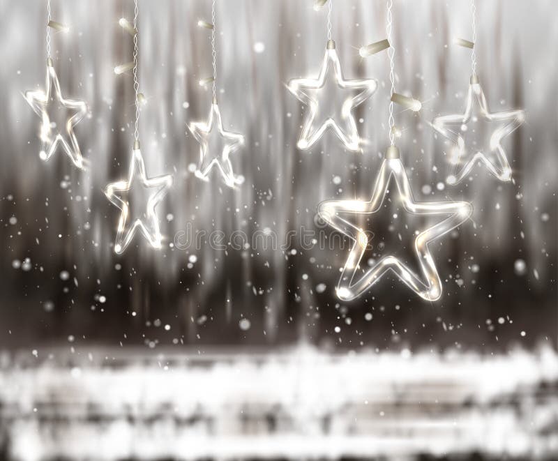 Christmas background of de-focused lights with decorated Glass Stars