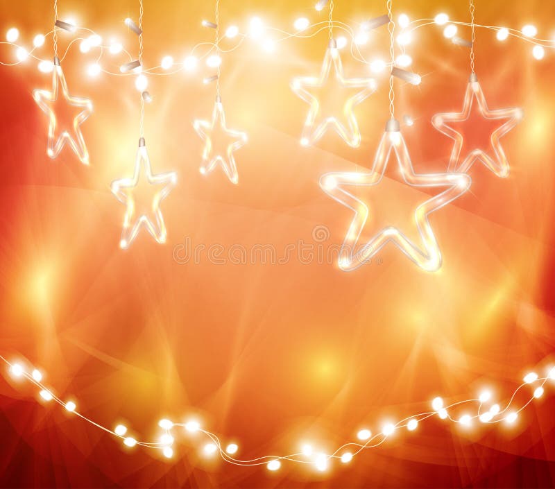 Christmas background of de-focused lights with decorated Glass Stars