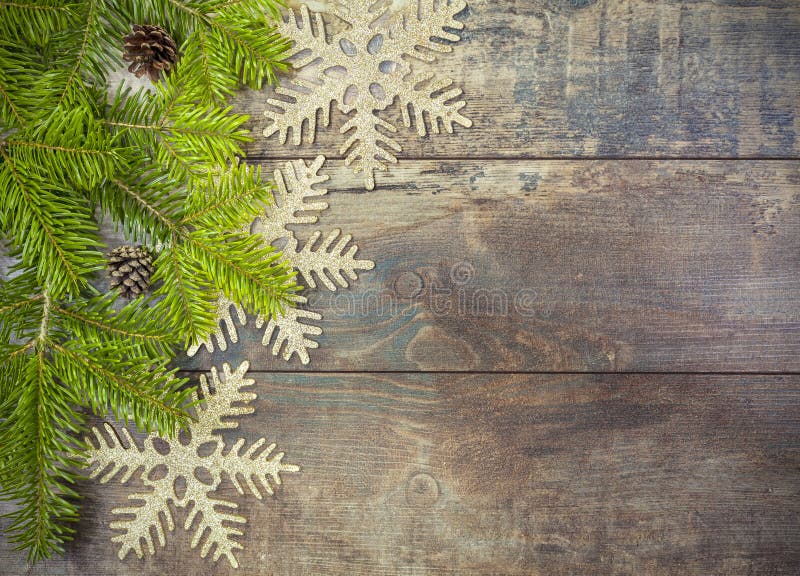 Vintage Christmas Background - Old Wood and Pine Branch Stock Photo ...