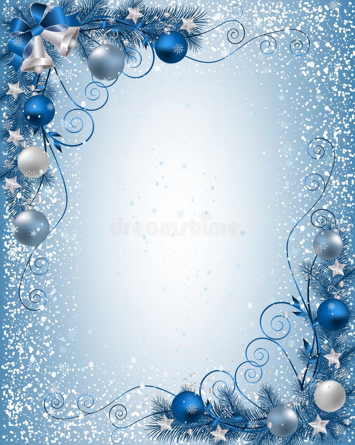 Christmas Background with Fir Branch Border and Christmas Decorations ...