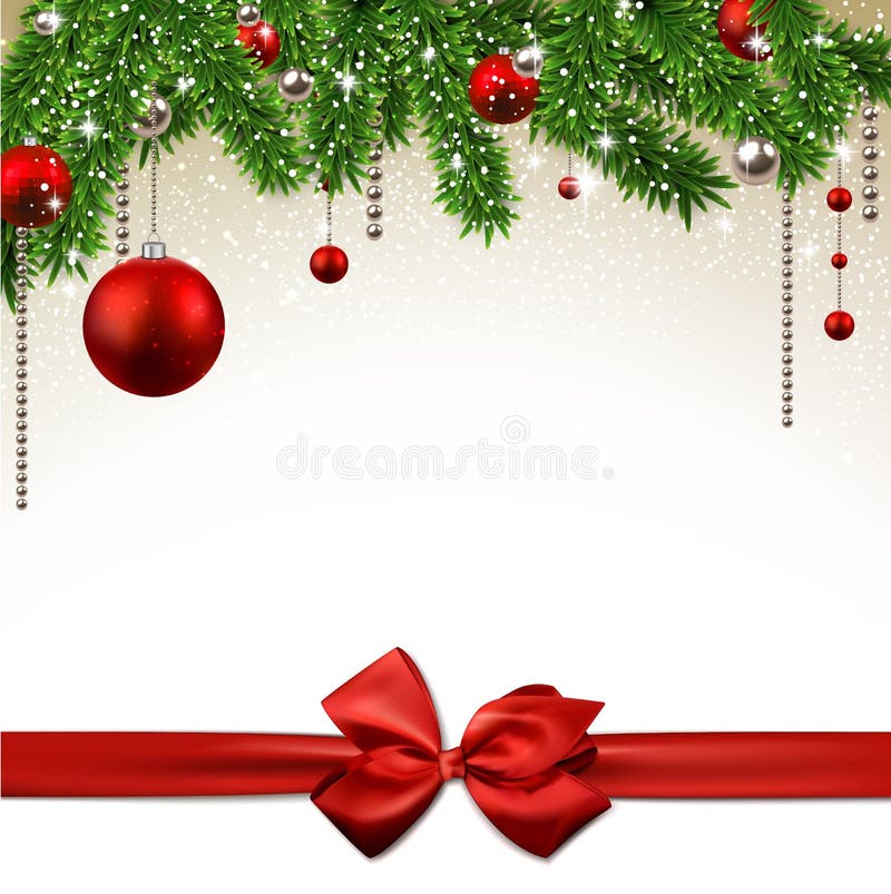 Christmas Background with Red and Green Balls, Bells, Gift Boxes, Fir ...