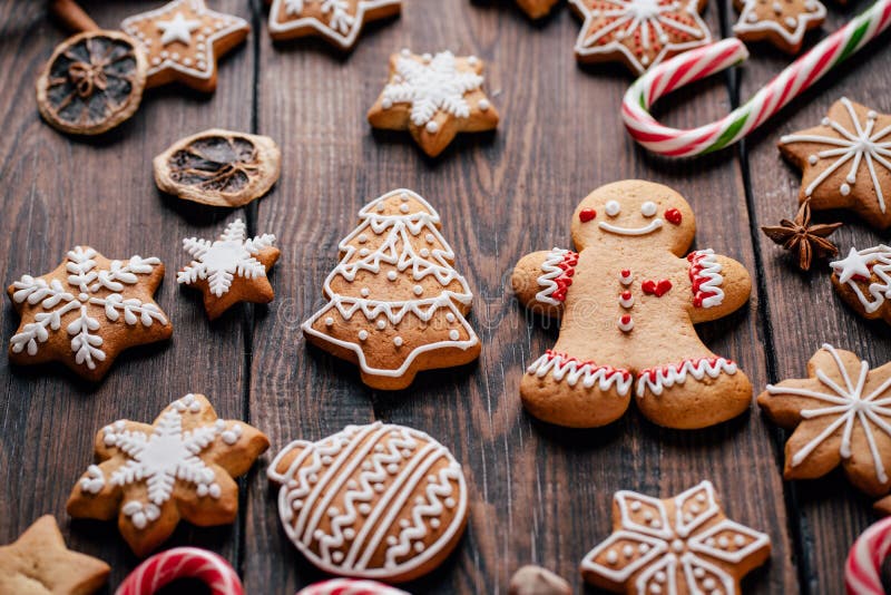 Christmas background with gingerbread cookies