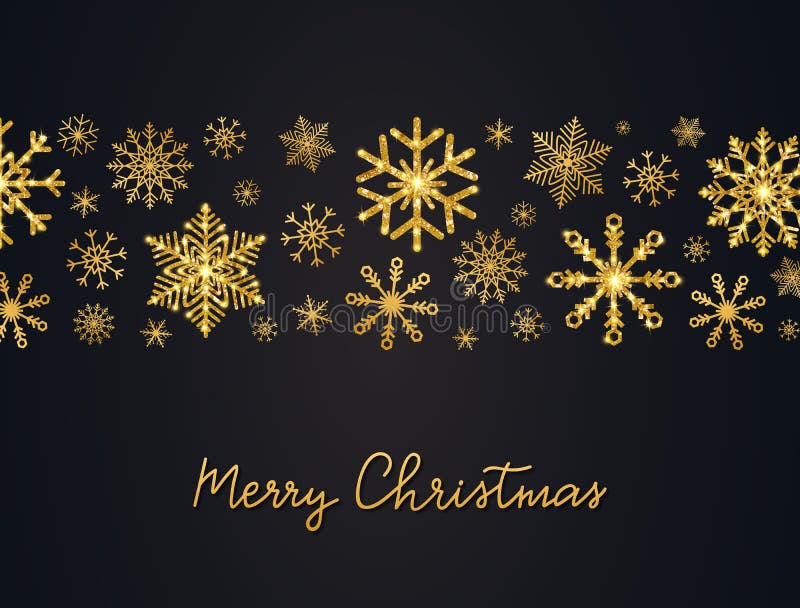 Christmas background with glitter gold snowflakes and hand lettering. Shining tape with golden snowflakes. Merry royalty free illustration Christmas background with glitter gold snowflakes and hand lettering. Shining tape with golden snowflakes. Merry royalty free illustration